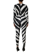 Dolce & Gabbana Black White Polyester Zebra Pattern Jumpsuit