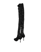 Dolce & Gabbana Black Taormina Lace Socks Boots Pumps Shoes