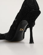 Dolce & Gabbana Black Taormina Lace Socks Boots Pumps Shoes