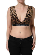 Dolce & Gabbana Brown Leopard Print Cropped Silk Tank Top