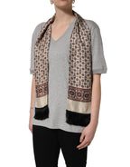 Dolce & Gabbana Gray Cotton V-neck Owl Silk Scarf Top T-shirt