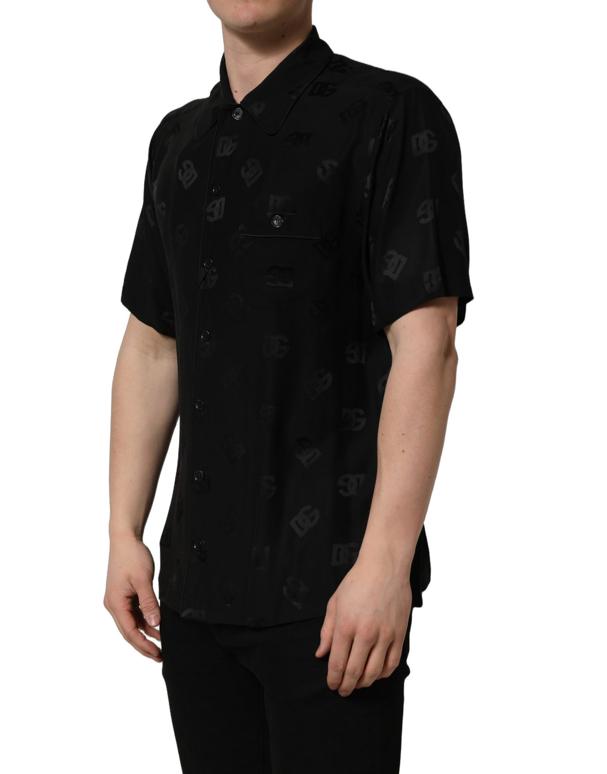 Dolce & Gabbana Black Logo Monogram Short Sleeves Men Shirt