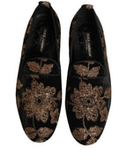 Dolce & Gabbana Black Floral Jacquard Dress Loafers Shoes
