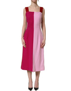 Dolce & Gabbana Two Tone Pink Wool Sleeveless Midi Dress