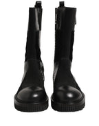 Dolce & Gabbana Black Patchwork Leather Mid Calf Boots Shoes