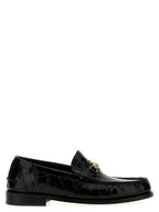 Versace Black Velvet Leather Slip-On Loafers