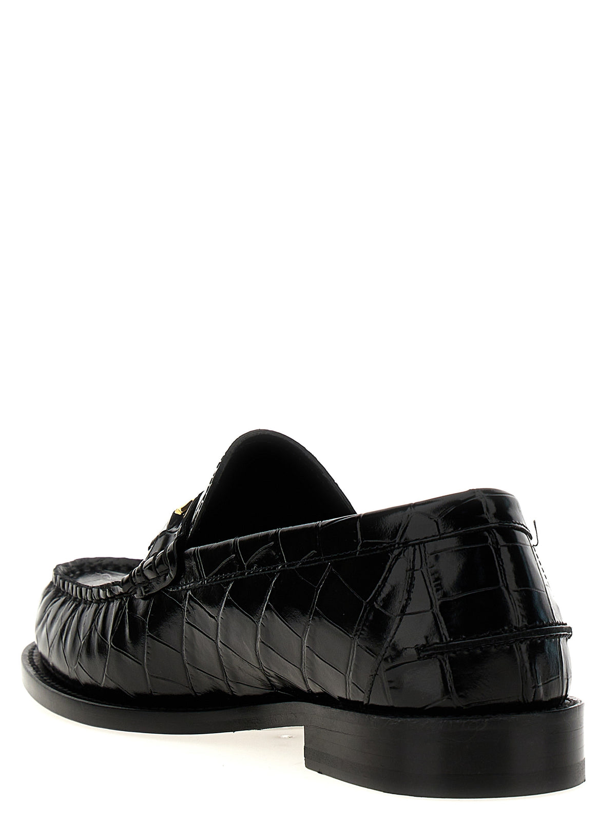 Versace Black Velvet Leather Slip-On Loafers