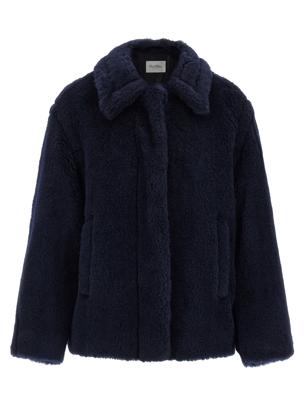 Max Mara Blue Alpaca Leather Coat