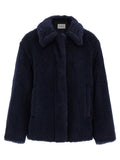 Max Mara Blue Alpaca Leather Coat