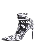 Dolce & Gabbana White Graffiti Stretch Ankle Boots Shoes