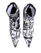 Dolce & Gabbana White Graffiti Stretch Ankle Boots Shoes