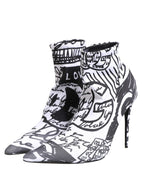 Dolce & Gabbana White Graffiti Stretch Ankle Boots Shoes