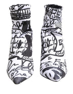 Dolce & Gabbana White Graffiti Stretch Ankle Boots Shoes