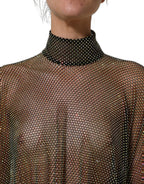 Dolce & Gabbana Black Rhinestone Mesh Turtleneck Maxi Dress
