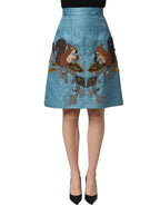 Dolce & Gabbana Blue Jacquard Embroidered A-line Skirt