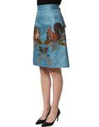 Dolce & Gabbana Blue Jacquard Embroidered A-line Skirt