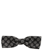 Dolce & Gabbana Dark Gray White Geometric Silk Adjustable Neck Papillon Bow Tie