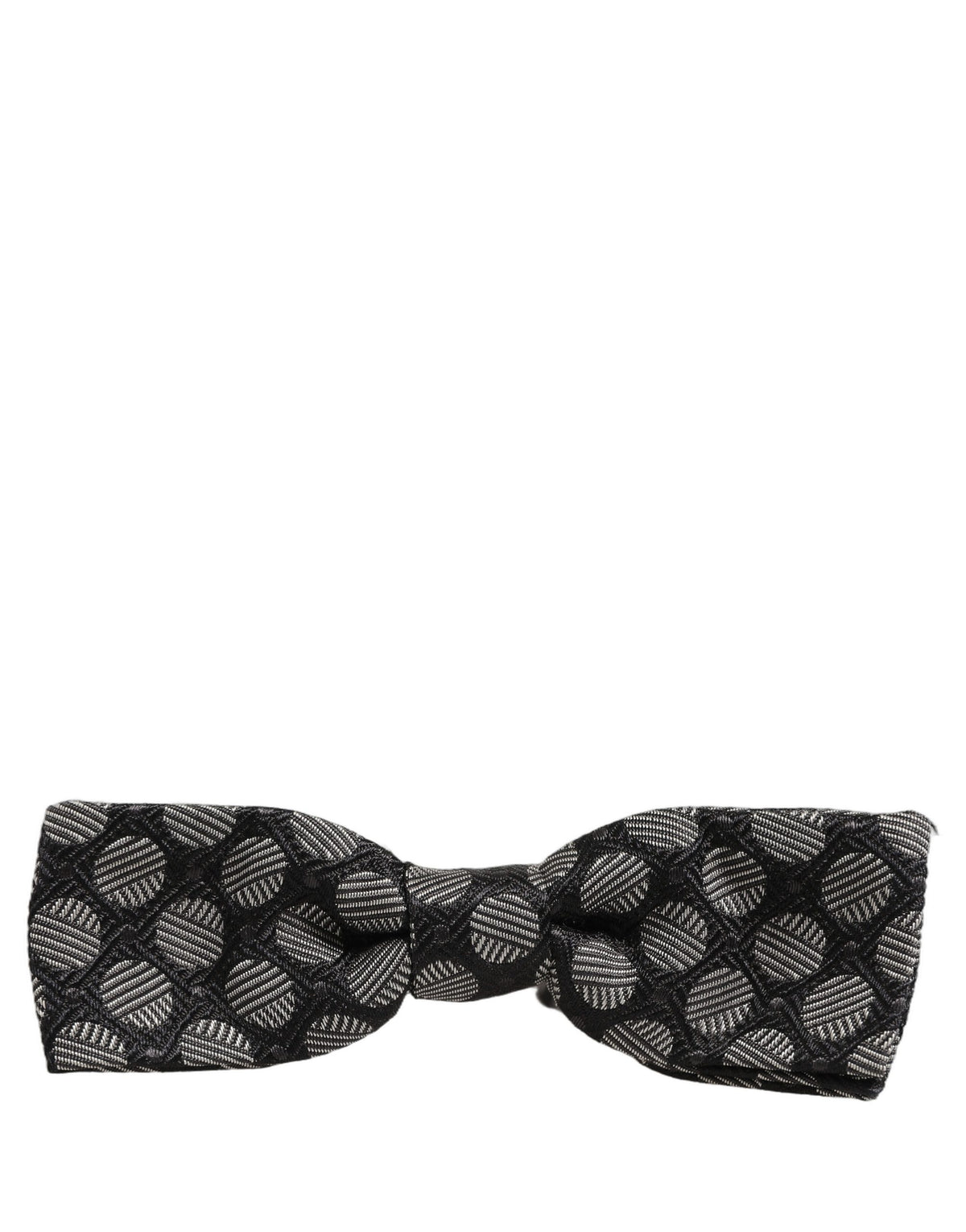 Dolce & Gabbana Dark Gray White Geometric Silk Adjustable Neck Papillon Bow Tie