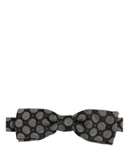 Dolce & Gabbana Dark Gray White Geometric Silk Adjustable Neck Papillon Bow Tie
