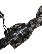 Dolce & Gabbana Dark Gray White Geometric Silk Adjustable Neck Papillon Bow Tie