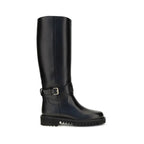 Valentino Garavani Black Calf Leather Bos Taurus Flat Boots