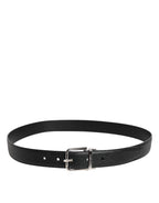 Dolce & Gabbana Black Calf Leather Classic Silver Buckle Belt