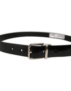 Dolce & Gabbana Black Classic Leather Silver Tone Buckle Belt