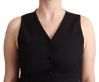 Dolce & Gabbana Black Button Down Sleeveless Viscose Vest Top
