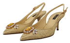 Dolce & Gabbana Gold Crystal Slingbacks Pumps Heels Shoes