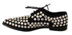 Dolce & Gabbana Black Leather Crystals Lace Up Formal Shoes