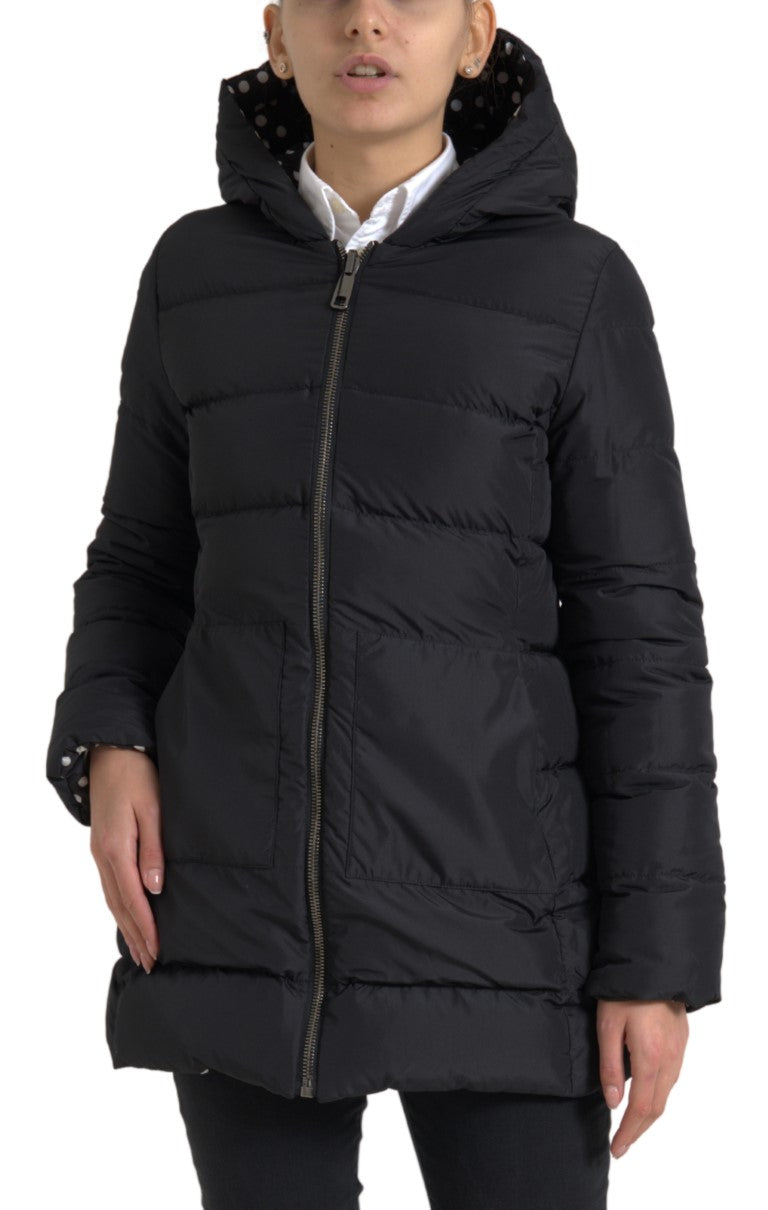 Dolce & Gabbana Black Polyester Hooded Reversible Jacket