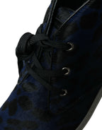 Dolce & Gabbana Blue Calfskin Leopard Mid Top Sneakers Shoes