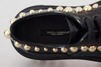 Dolce & Gabbana Black Leather Trekking Derby Embellished Shoes