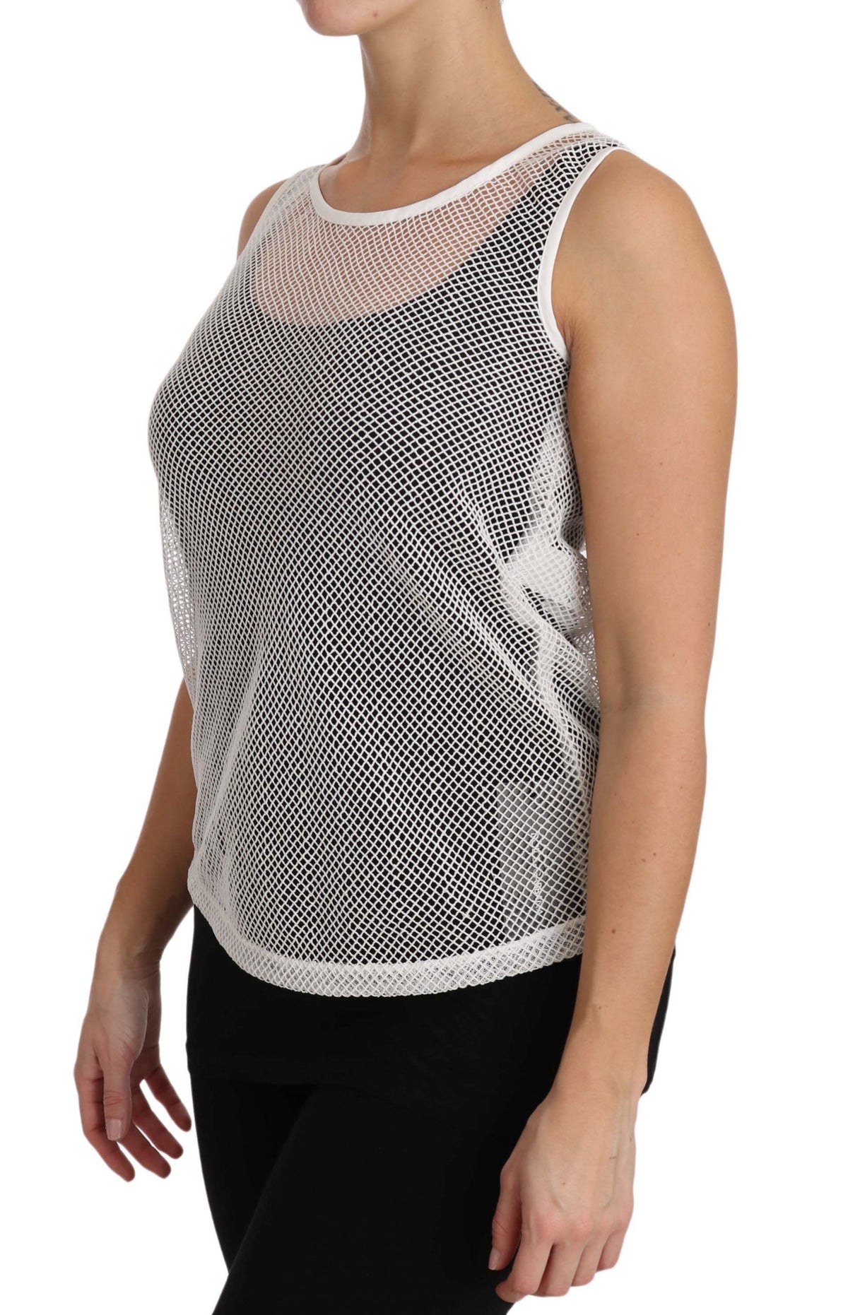 Dolce & Gabbana White Net  Transparent Sleeveless Tank Top