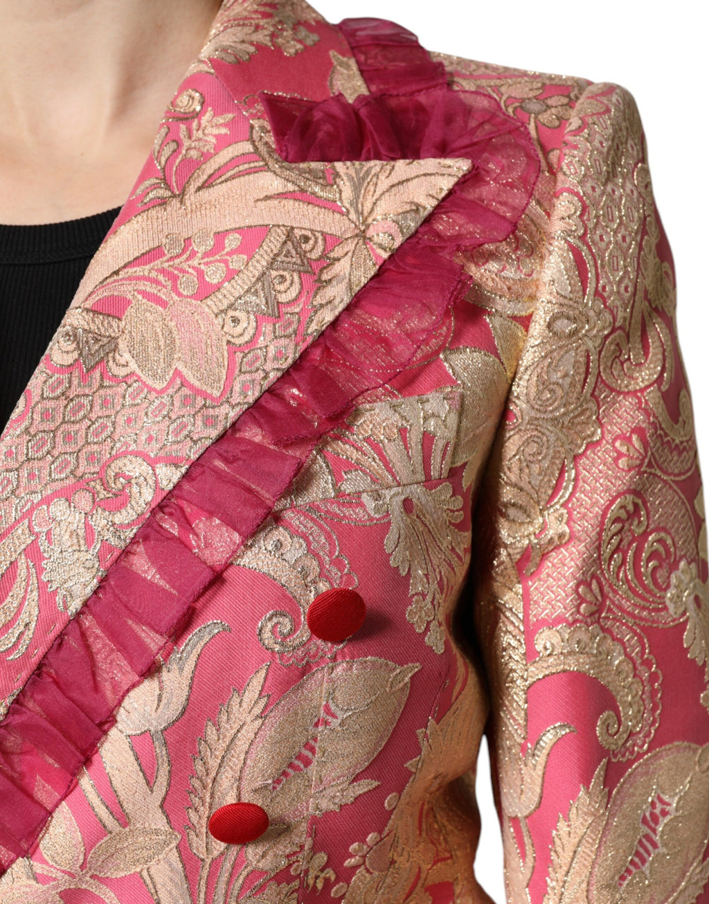 Dolce & Gabbana Pink Gold Jacquard Nylon Coat Blazer Jacket