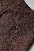 Dolce & Gabbana Brown Floral Brocade Mid Waist Mini Short