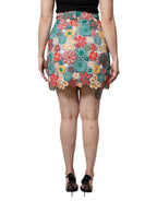 Dolce & Gabbana Multicolor Floral Lace High Waist Mini Skirt