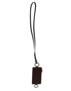 Dolce & Gabbana Brown Calf Leather Lanyard Logo Card Holder Wallet