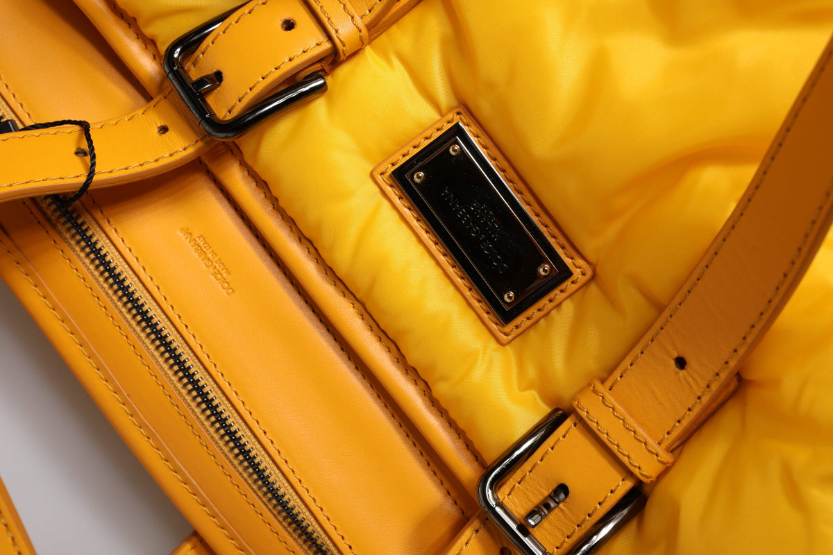 Dolce & Gabbana Yellow Orange Nylon Logo Plaque Hand Shoulder Duffle Bag