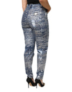 Dolce & Gabbana Blue Washed Print High Waist Denim Jeans
