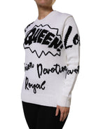 Dolce & Gabbana White Wool Knit Crew Neck Pullover Sweater