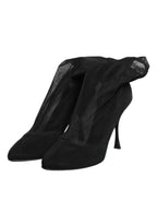 Dolce & Gabbana Black Silk Stretch Mesh Sock Boots Shoes