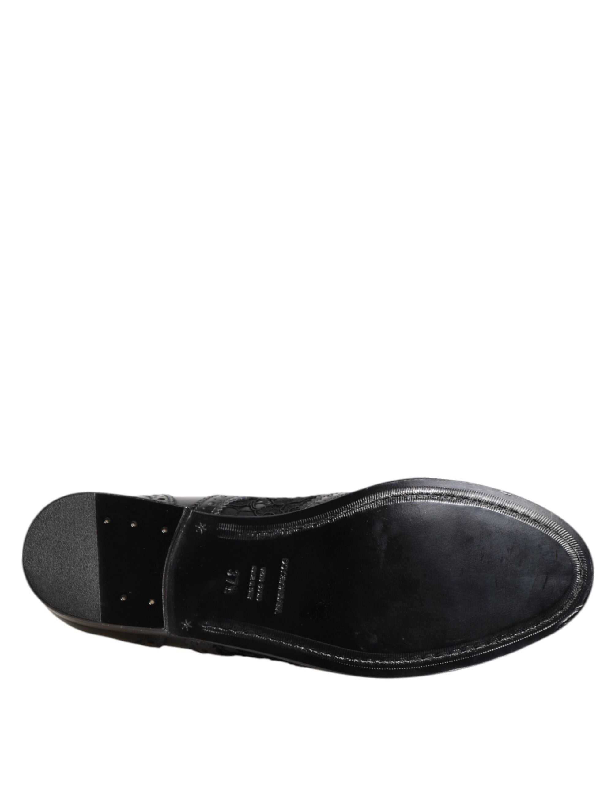 Dolce & Gabbana Black Leather Floral Lace Dress Formal  Shoes