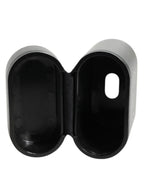Dolce & Gabbana Black Leather Logo Print Flip Holder Men Airpods Case