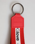 Dolce & Gabbana Red Logo Polyester Silver Brass Holder Keychain Keyring