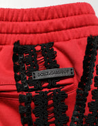 Dolce & Gabbana Red Embroidered Casual Cropped Trouser Pants