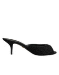 Dolce & Gabbana Black Embroidered Slip On Heels Slides Shoes