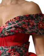 Dolce & Gabbana Red Floral Off Shoulder A-line Gown Dress